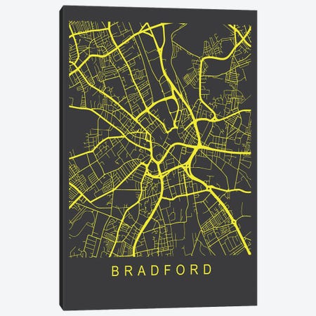 Bradford Map Neon Canvas Print #PXY717} by Pixy Paper Canvas Print