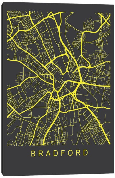 Bradford Map Neon Canvas Art Print