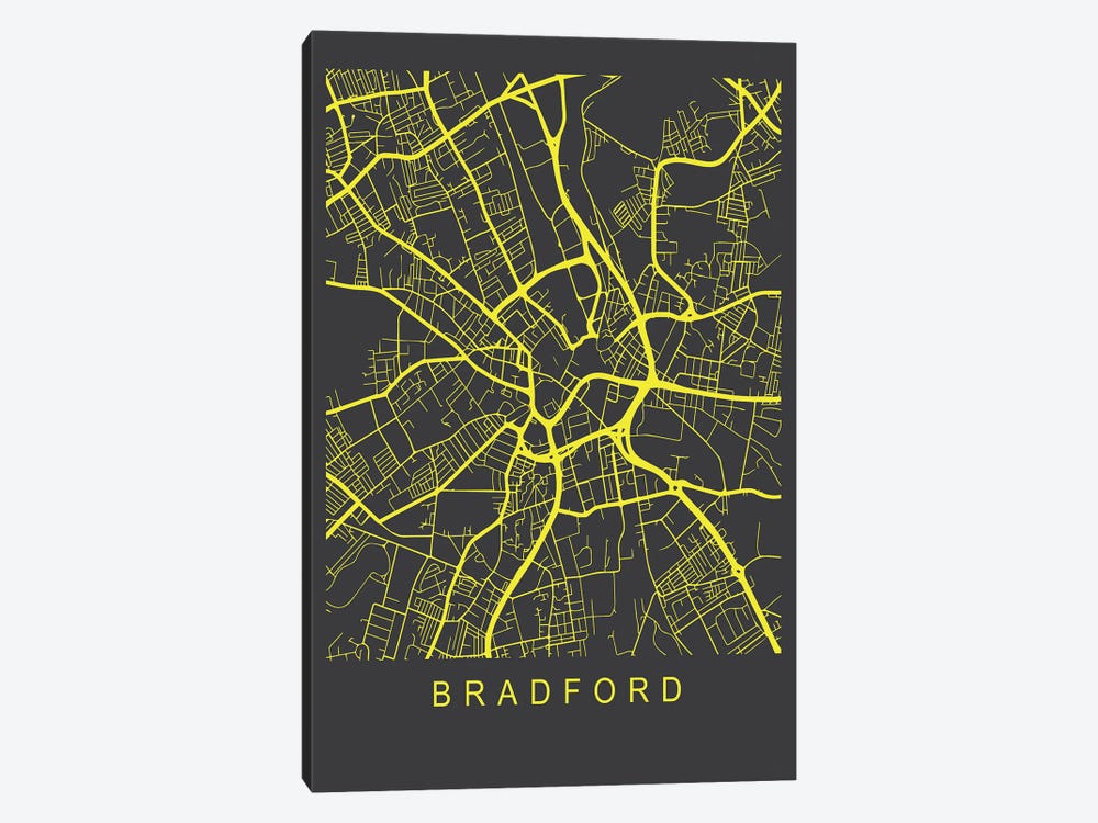 Bradford Map Neon by Pixy Paper 1-piece Canvas Art Print