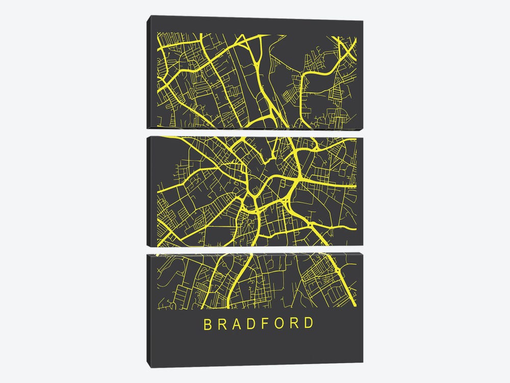 Bradford Map Neon by Pixy Paper 3-piece Canvas Print