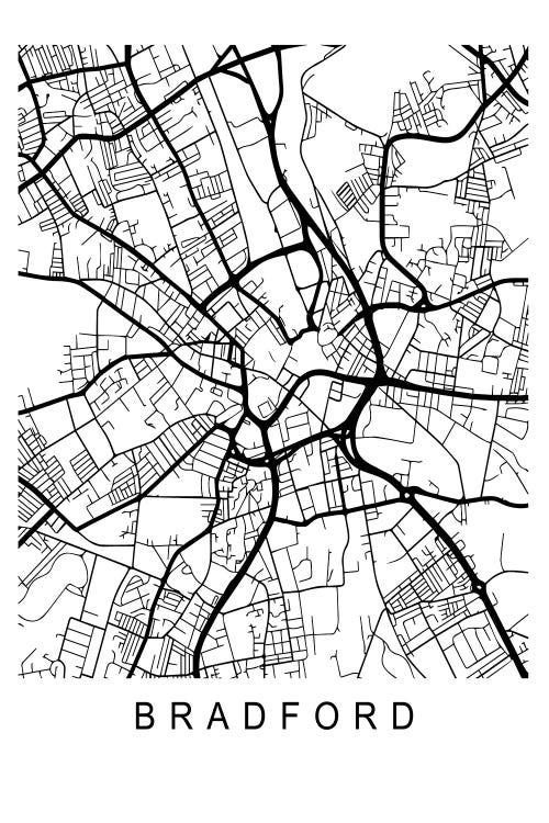 Bradford Map White by Pixy Paper wall art