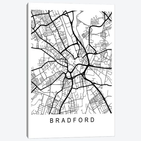 Bradford Map White Canvas Print #PXY718} by Pixy Paper Canvas Artwork
