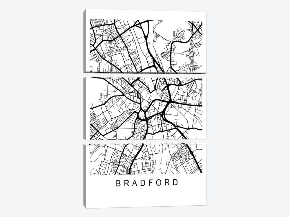 Bradford Map White by Pixy Paper 3-piece Canvas Wall Art
