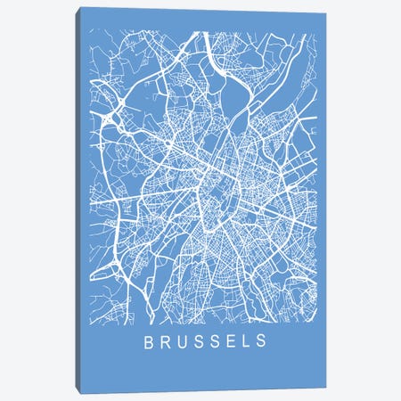 Brussels Map Blueprint Canvas Print #PXY719} by Pixy Paper Canvas Wall Art