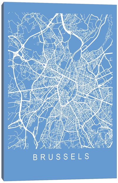 Brussels Map Blueprint Canvas Art Print - Belgium