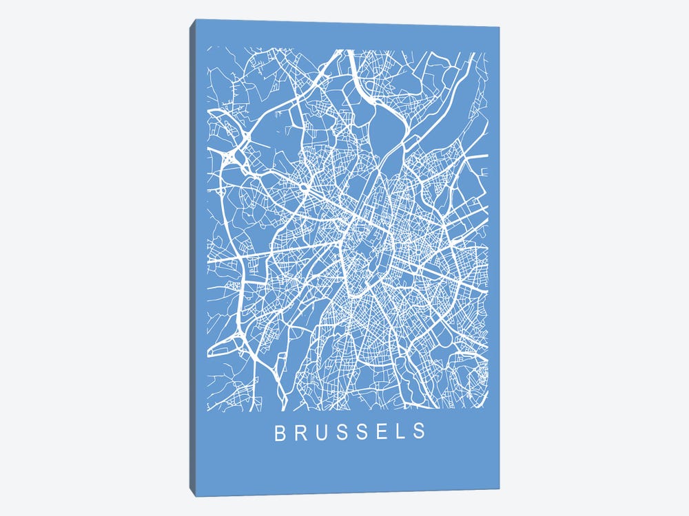 Brussels Map Blueprint by Pixy Paper 1-piece Canvas Art Print