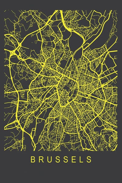 Brussels Map Neon by Pixy Paper canvas print