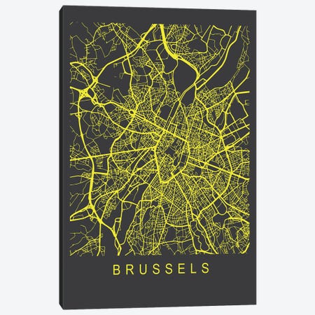 Brussels Map Neon Canvas Print #PXY720} by Pixy Paper Canvas Print