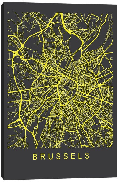 Brussels Map Neon Canvas Art Print - Brussels
