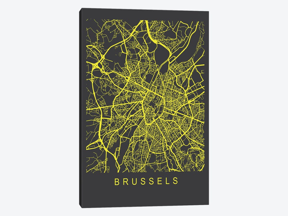Brussels Map Neon by Pixy Paper 1-piece Art Print