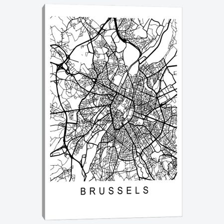 Brussels Map White Canvas Print #PXY721} by Pixy Paper Canvas Art Print