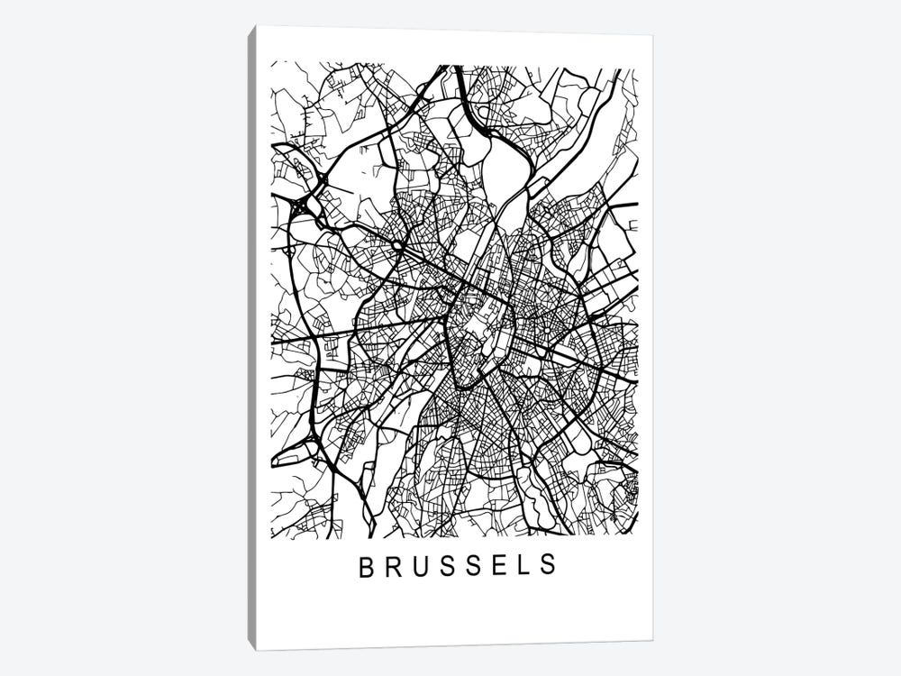 Brussels Map White by Pixy Paper 1-piece Canvas Wall Art