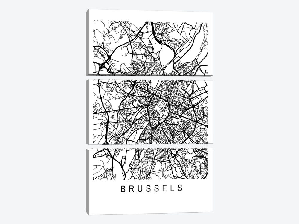 Brussels Map White by Pixy Paper 3-piece Canvas Wall Art
