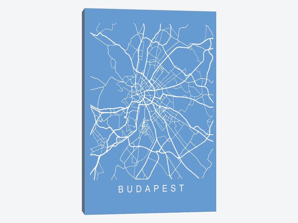 Budapest Map Blueprint by Pixy Paper 1-piece Canvas Art Print
