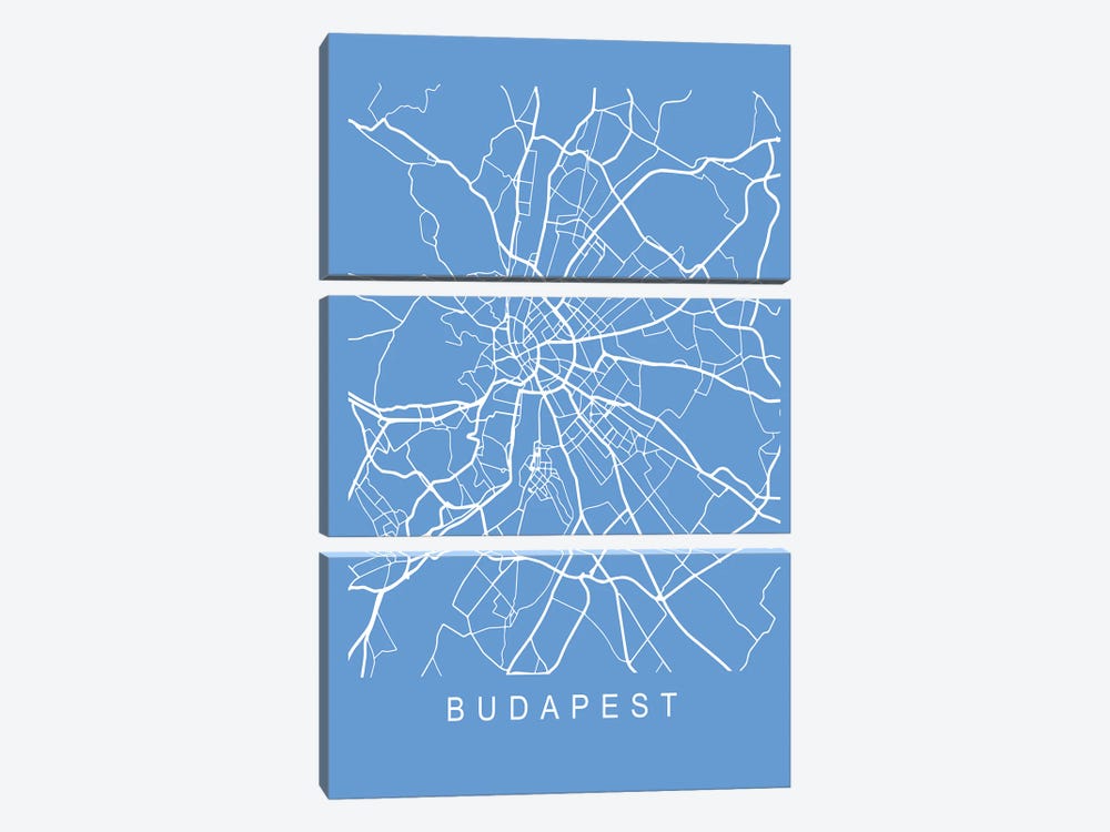 Budapest Map Blueprint by Pixy Paper 3-piece Canvas Art Print