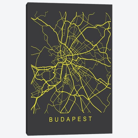 Budapest Map Neon Canvas Print #PXY723} by Pixy Paper Canvas Art Print