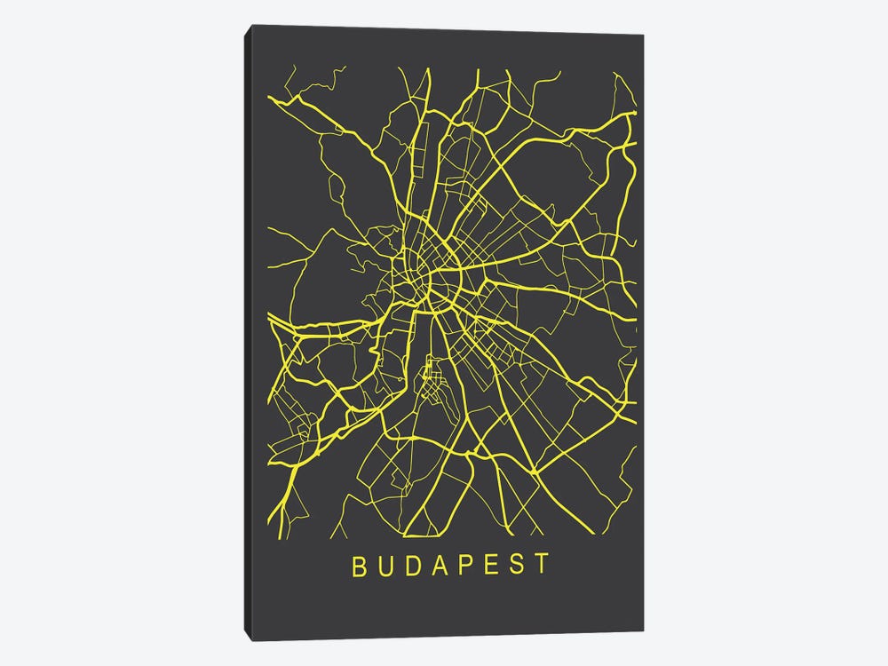 Budapest Map Neon by Pixy Paper 1-piece Canvas Artwork