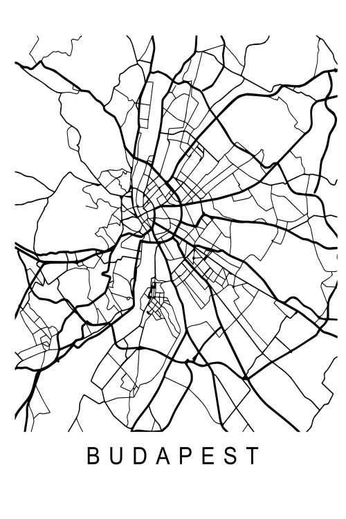 Budapest Map White by Pixy Paper wall art