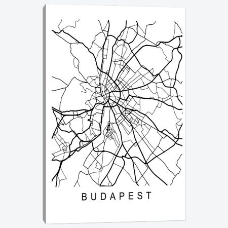 Budapest Map White Canvas Print #PXY724} by Pixy Paper Canvas Wall Art