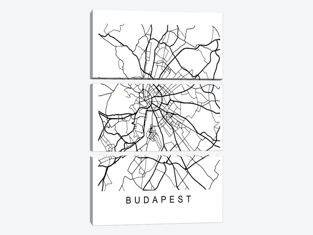 Budapest Map White by Pixy Paper 3-piece Canvas Print