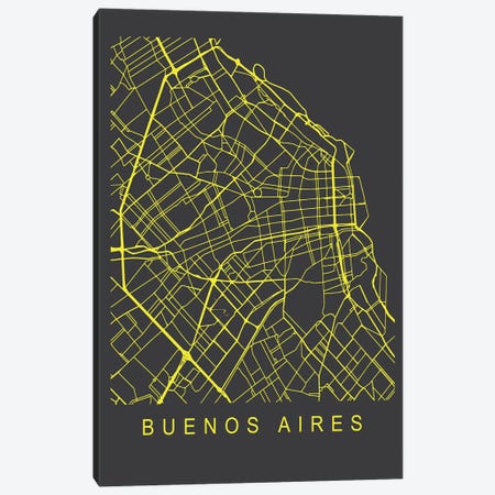 Buenos Aires Map Neon Canvas Print #PXY725} by Pixy Paper Canvas Artwork