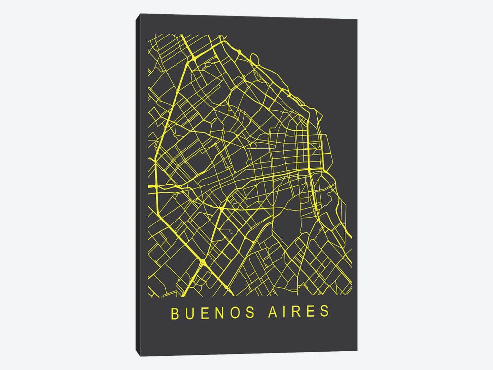 Buenos Aires Map Neon by Pixy Paper 1-piece Canvas Art