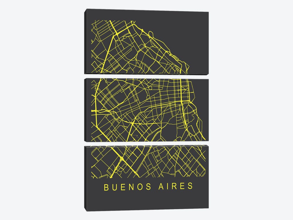 Buenos Aires Map Neon by Pixy Paper 3-piece Canvas Artwork