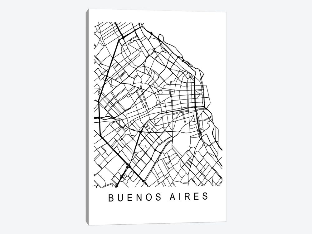 Buenos Aires Map White by Pixy Paper 1-piece Canvas Wall Art