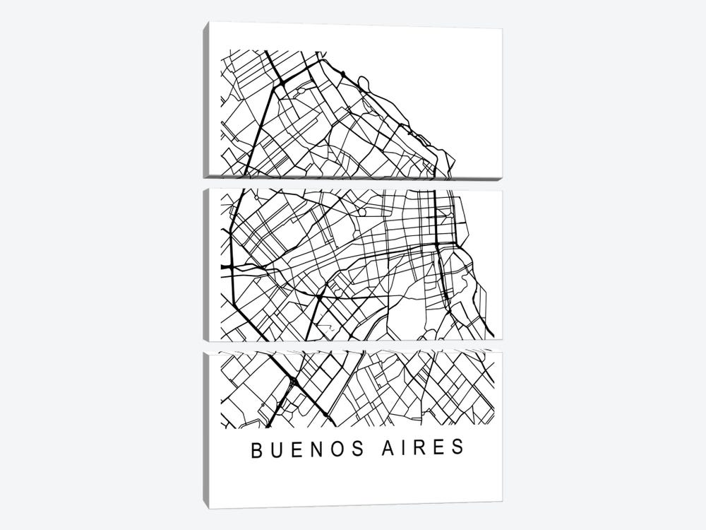 Buenos Aires Map White by Pixy Paper 3-piece Canvas Wall Art