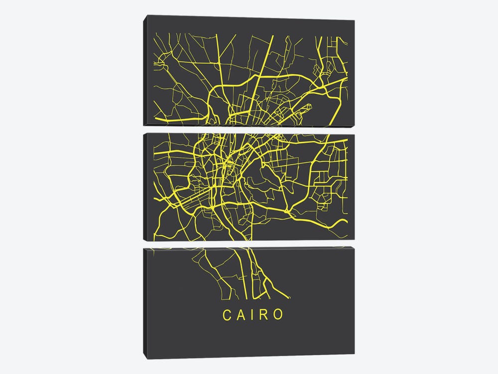 Cairo Map Neon by Pixy Paper 3-piece Canvas Wall Art