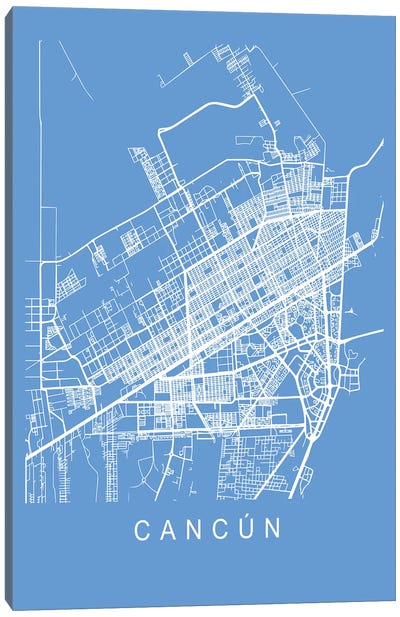 Cancun Map Blueprint Canvas Art Print - Mexico Art