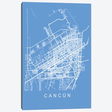 Cancun Map Blueprint Canvas Print #PXY731} by Pixy Paper Canvas Wall Art