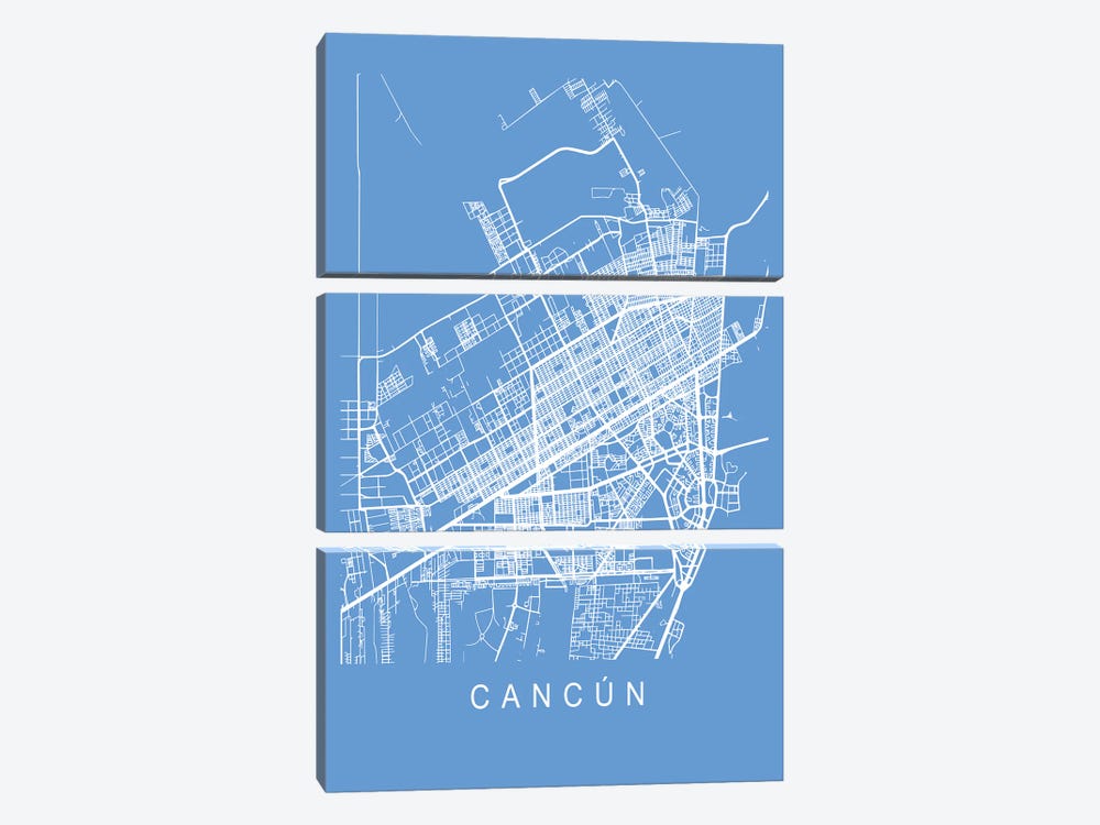 Cancun Map Blueprint by Pixy Paper 3-piece Canvas Print