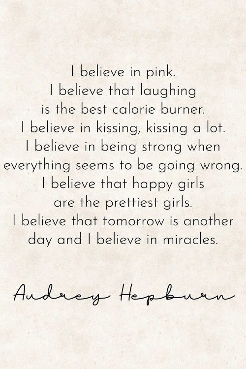 audrey hepburn quotes i believe in pink cover photo