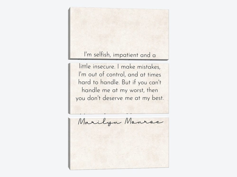I'm Selfish - Marilyn Monroe Quote by Pixy Paper 3-piece Canvas Wall Art