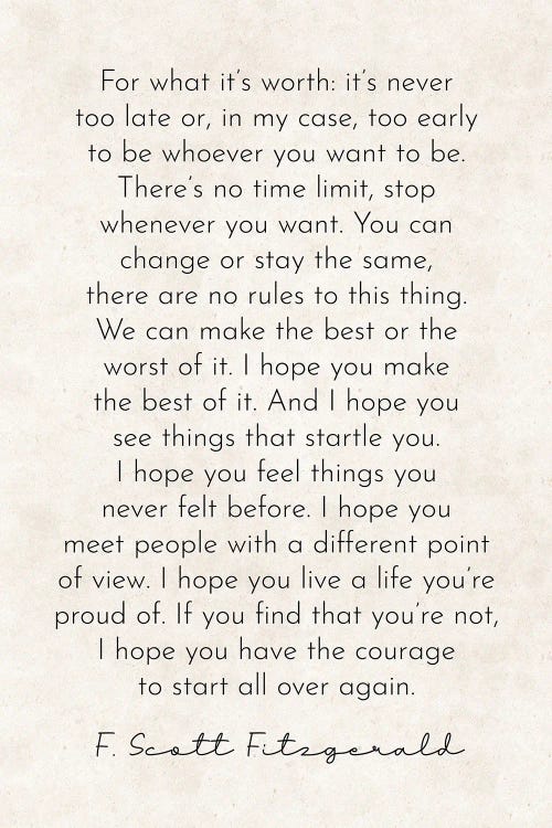 It's Never Too Late - Fitzgerald Quote