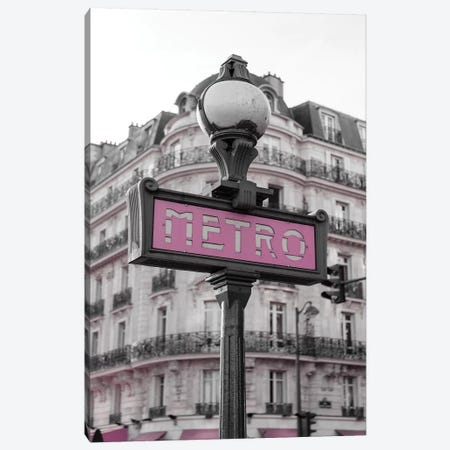 Black & White Pink Metro Canvas Print #PXY81} by Pixy Paper Canvas Wall Art