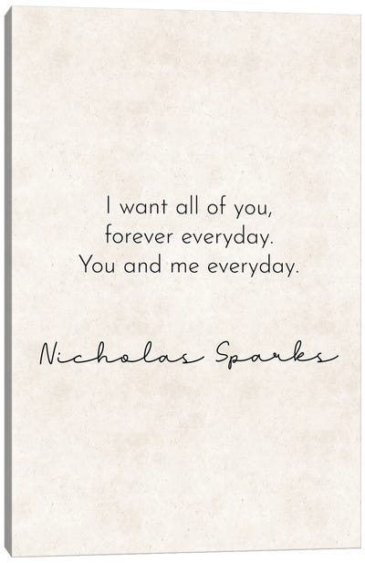You And Me - Nicholas Sparks Quote Canvas Art Print - Pixy Paper