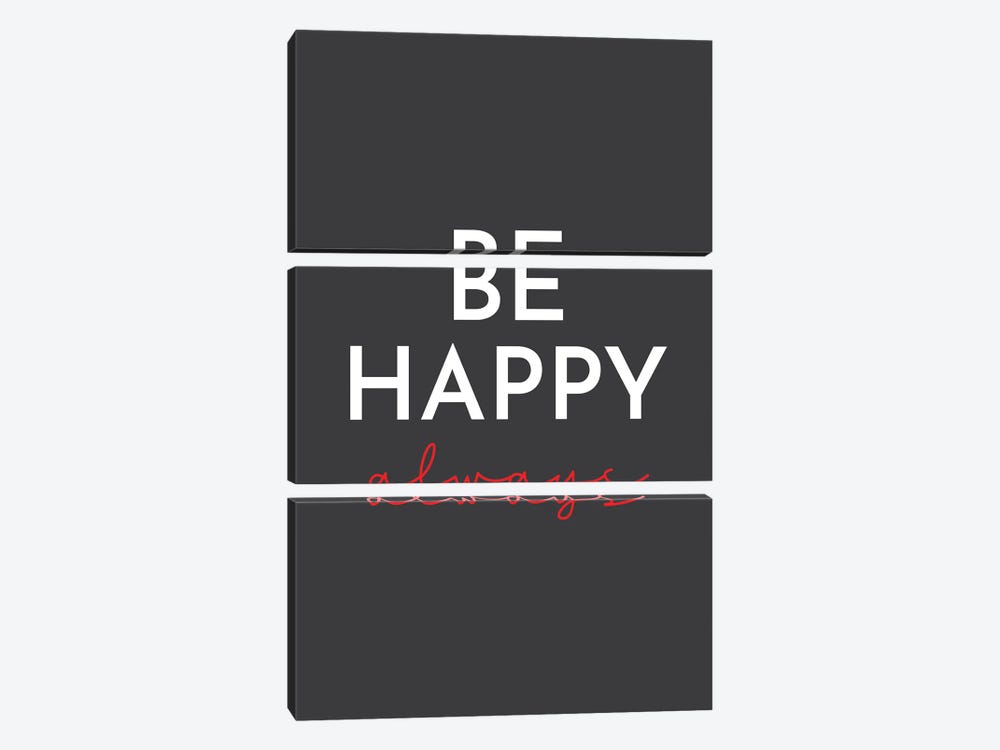 Be Happy Black by Pixy Paper 3-piece Canvas Art Print