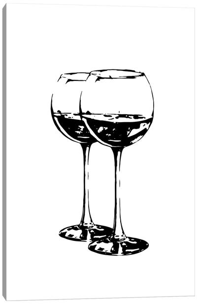 Black Wine Glasses Canvas Art Print - Minimalist Kitchen Art
