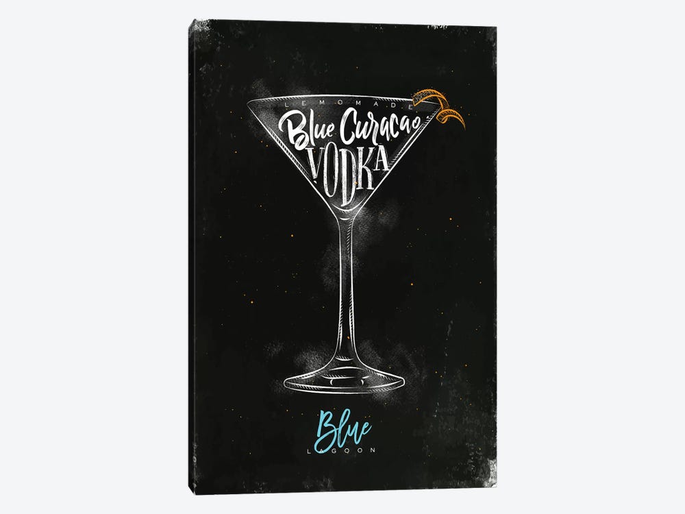 Blue Lagoon Cocktail Black Background by Pixy Paper 1-piece Canvas Print