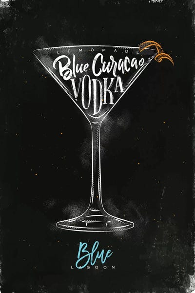 Pixy Paper: Blue Lagoon Cocktail Black Background by Pixy Paper