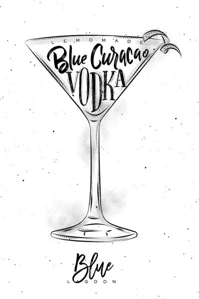 Blue Lagoon Cocktail White Background by Pixy Paper art print