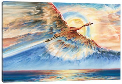 Air And Water (Crane In Flight) Canvas Art Print - Melani Pyke