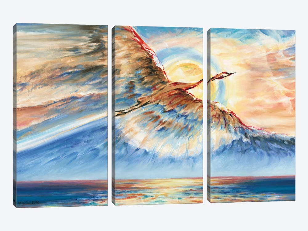 Air And Water (Crane In Flight) by Melani Pyke 3-piece Canvas Artwork