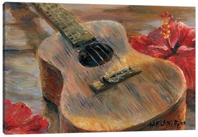 Ukulele With Hibiscus Canvas Art Print - Melani Pyke