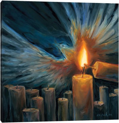 Candle Lighting Candle With Outstretched Wings Canvas Art Print - Dove & Pigeon Art