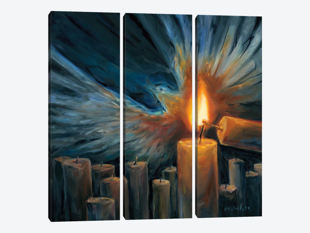 Candle Lighting Candle With Outstretched Wings by Melani Pyke 3-piece Canvas Artwork