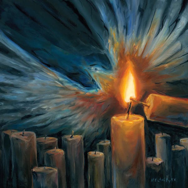 Melani Pyke: Candle Lighting Candle With Outstretched Wings by Melani Pyke