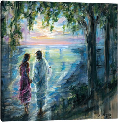Jesus Leading Woman In Purple Canvas Art Print - Jesus Christ
